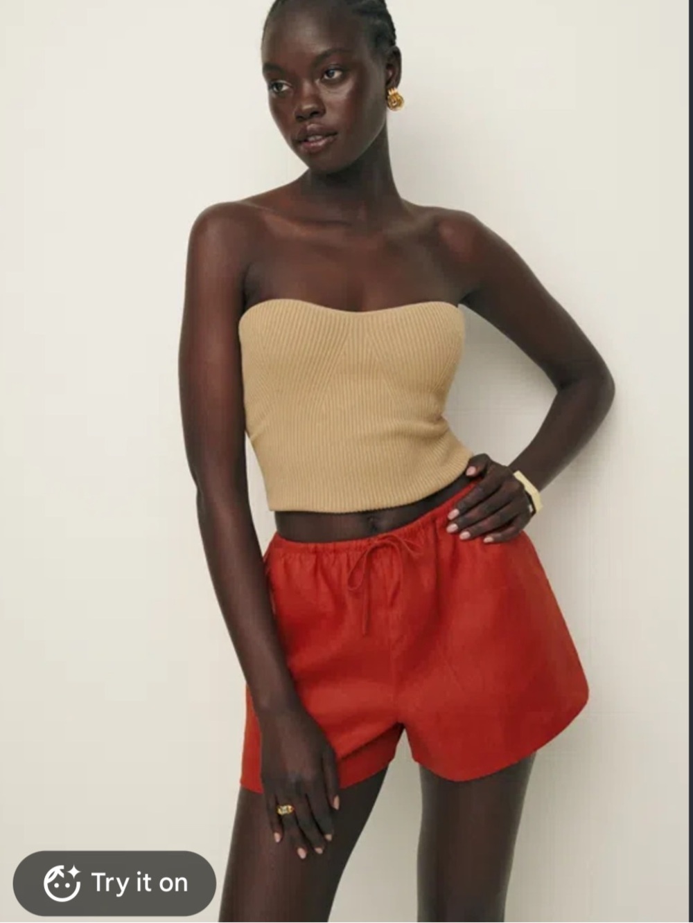Reformation Zoey Linen Shorts in blood orange